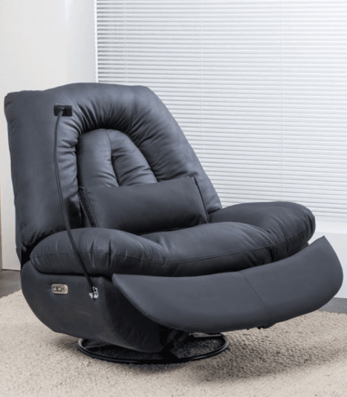 כורסת מסאג עור ריקליינר חשמלי AIR LEATHER אריאן פרימיום שחור