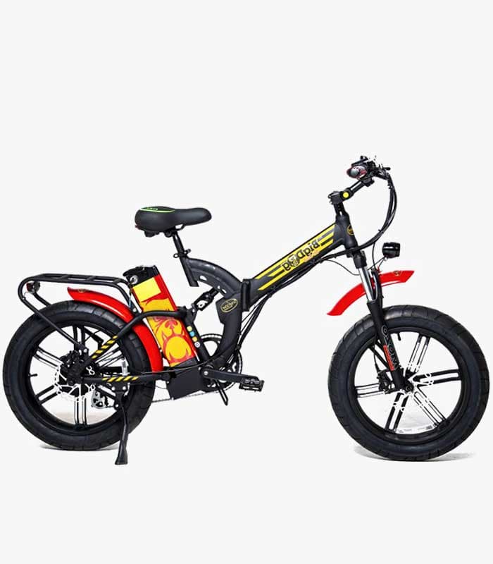 אופניים חשמליים Big Dog Off Road Greenbike - מבט צד, צבע אדום-שחור עם צמיגי פאט 20X4