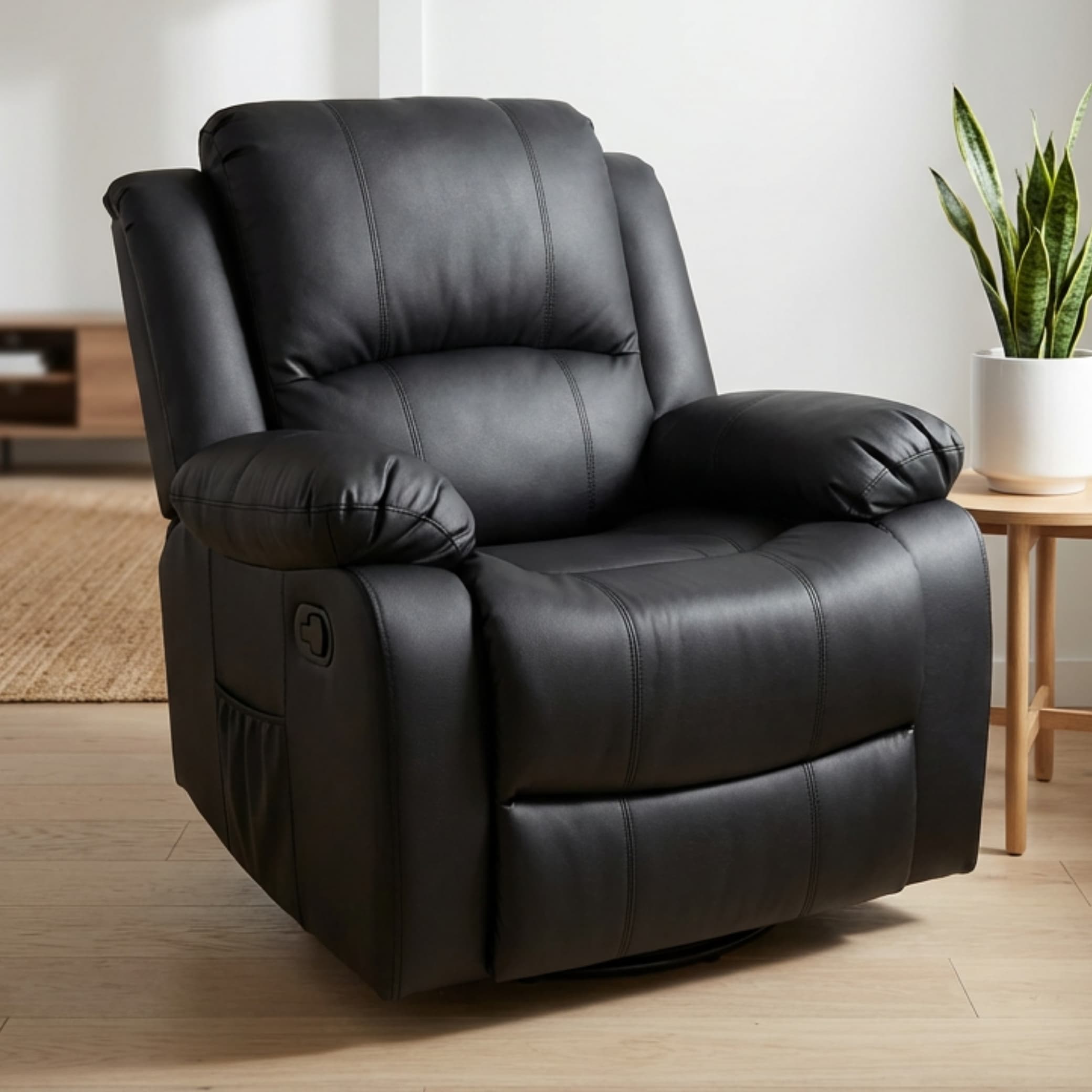 כורסת טלוויזיה עיסוי וחימום ריקלינר ידני Dolce Vita Torino Relax - עור PU שחור