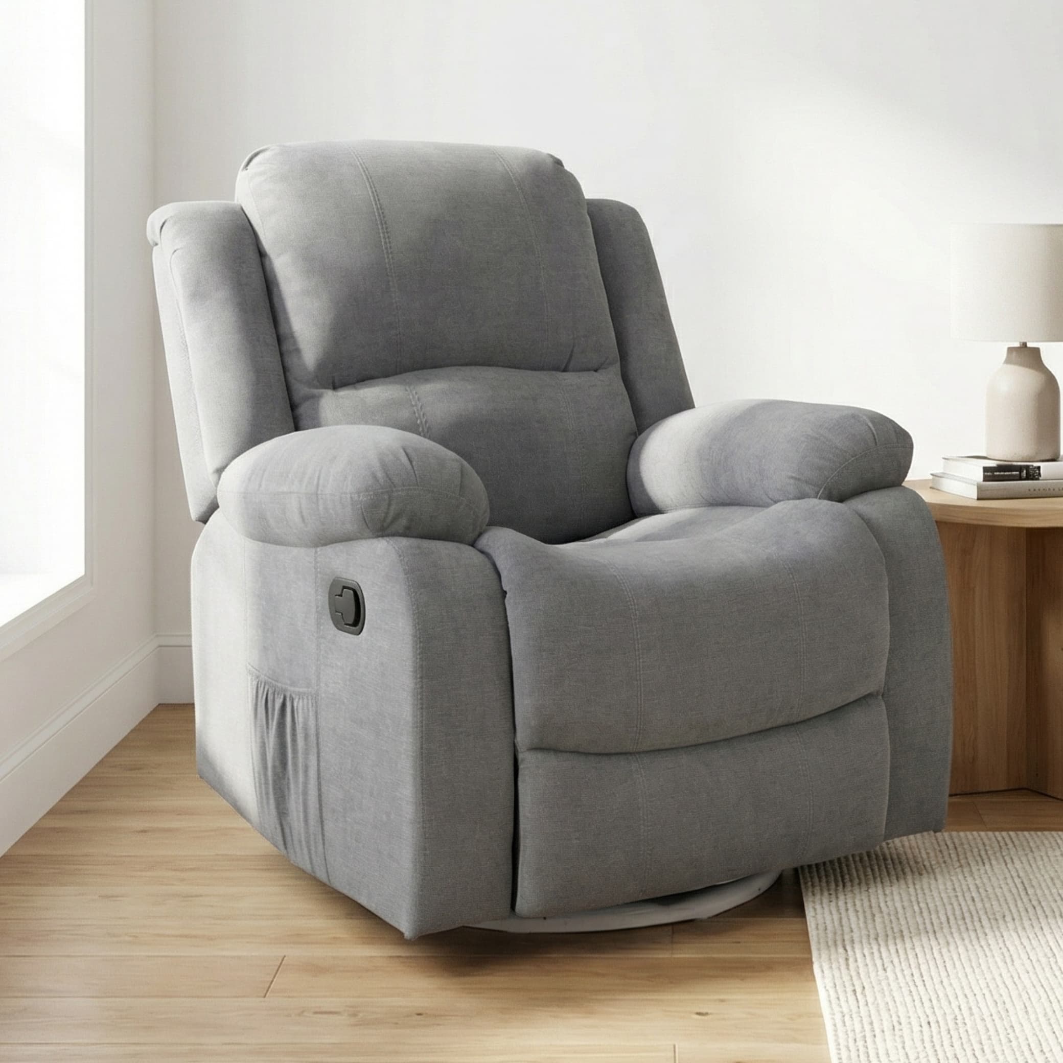 כורסת טלוויזיה עיסוי וחימום ריקלינר ידני Dolce Vita Torino Relax - בד אפור