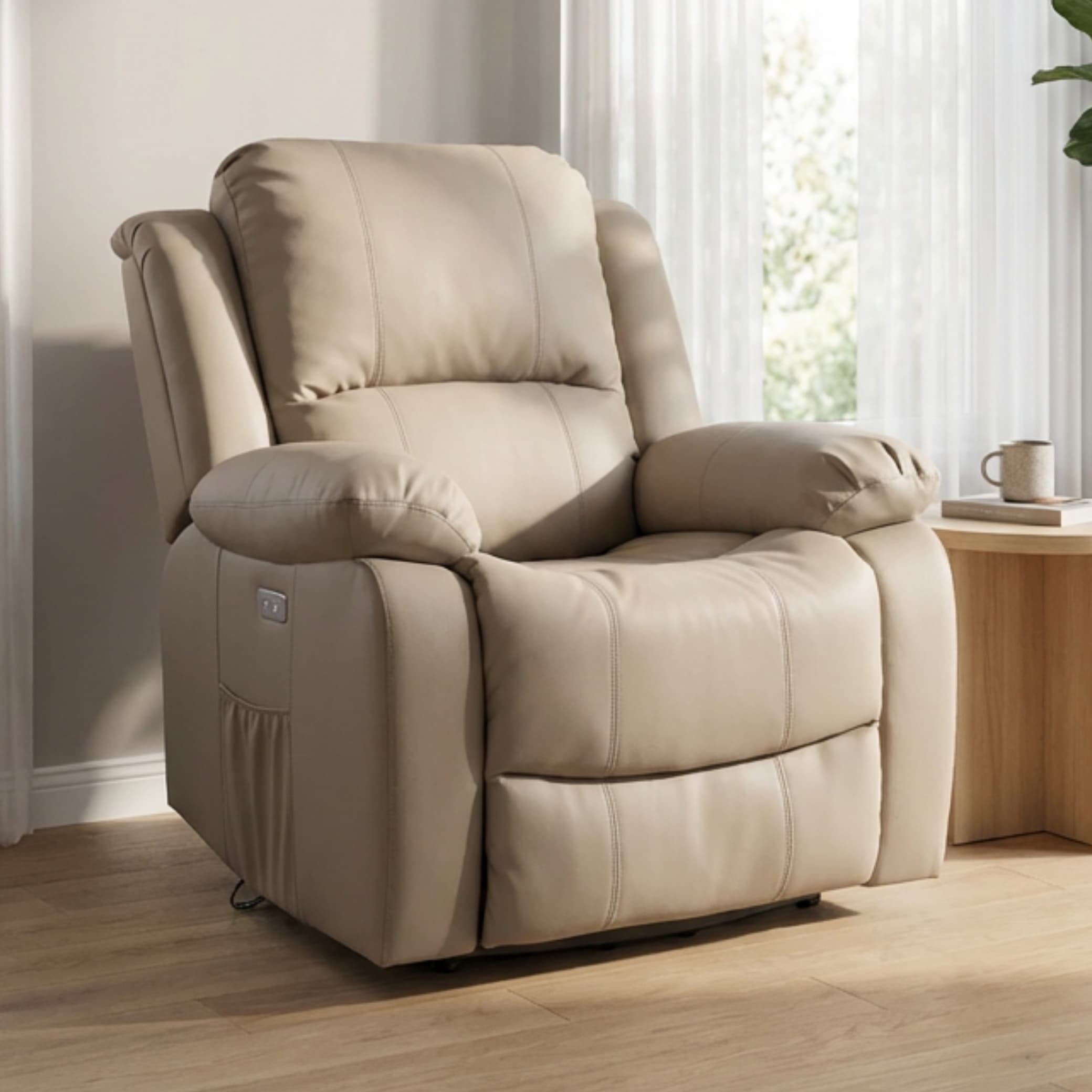 כורסת טלוויזיה עיסוי וחימום ריקלינר חשמלי Dolce Vita Torino Premium - עור תעשייתי בז' + USB