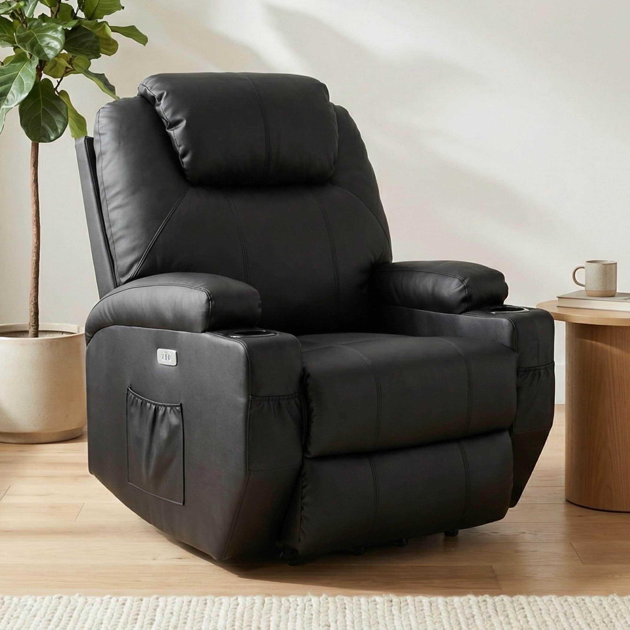 כורסת קימה חשמלית Dolce Vita Milano פרימיום עור PU שחור עם 8 נקודות עיסוי | חימום + USB