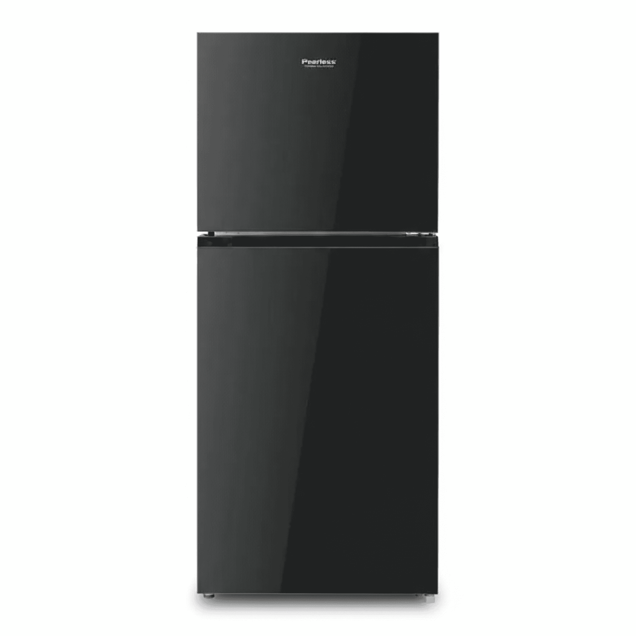 מקרר מקפיא עליון Peerless נפח 508 ליטר דגם BCD-508W GB INV בגימור זכוכית שחורה יוקרתית - מבט חזיתי סגור